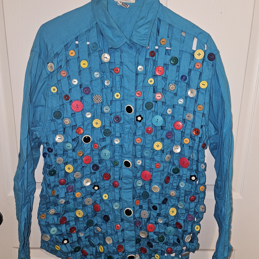 Blue Button-Embellished Dress Shirt